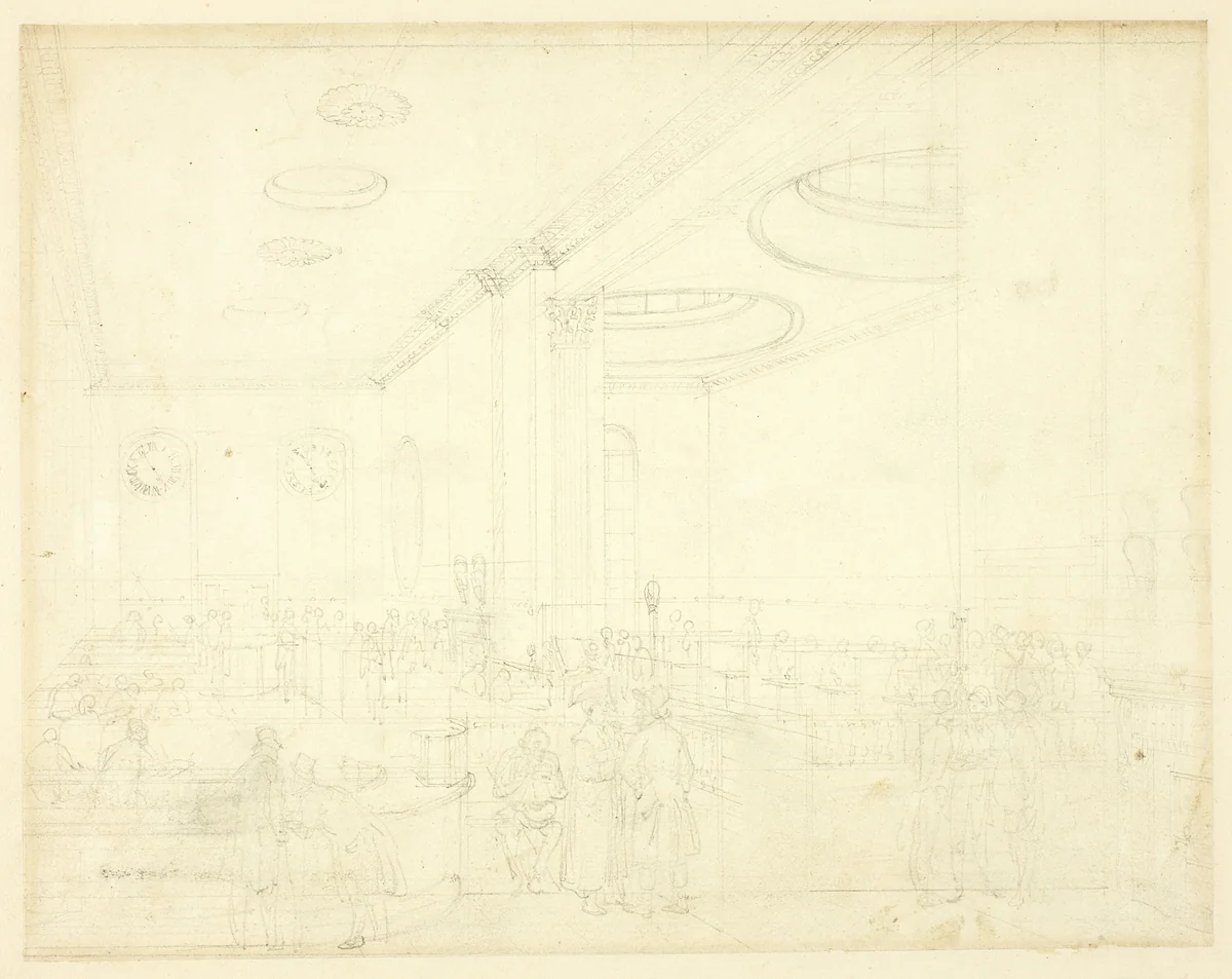 Study for Lloyd's Subscription Room, from Microcosm of London by Augustus Charles Pugin
Thomas Rowlandson, drawing, 1807-1809
