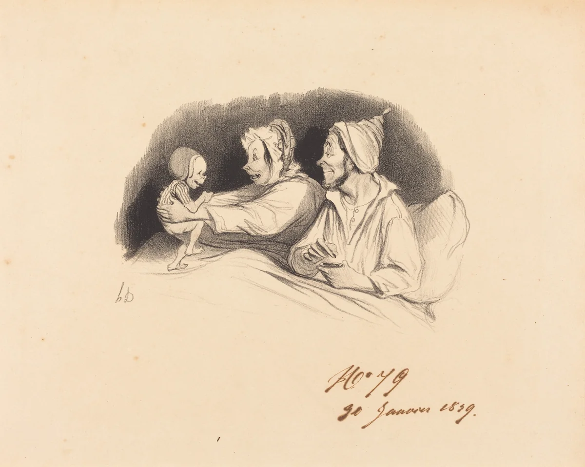 L'Éducation au biberon by Honoré Daumier, print, 1838