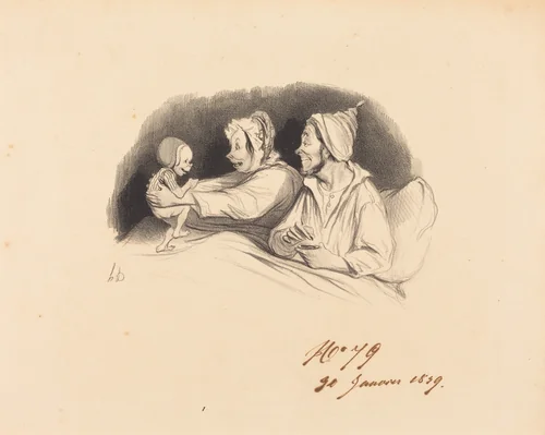L'Éducation au biberon by Honoré Daumier, print, 1838
