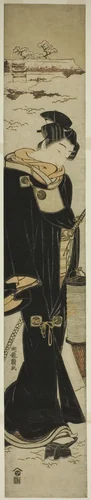 Young Man with a Lantern Walking in Snow by Isoda Koryusai, print, 1772-1782
