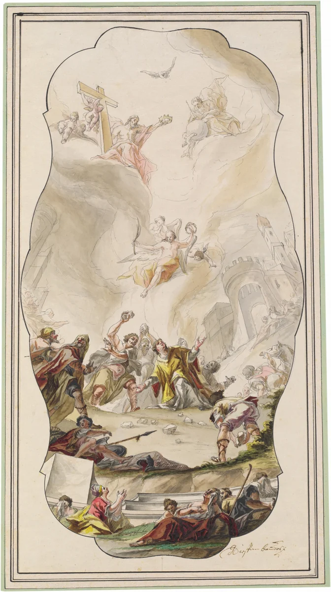 The Stoning of Saint Stephen by Johann Georg Dieffenbrunner, drawing, 1754