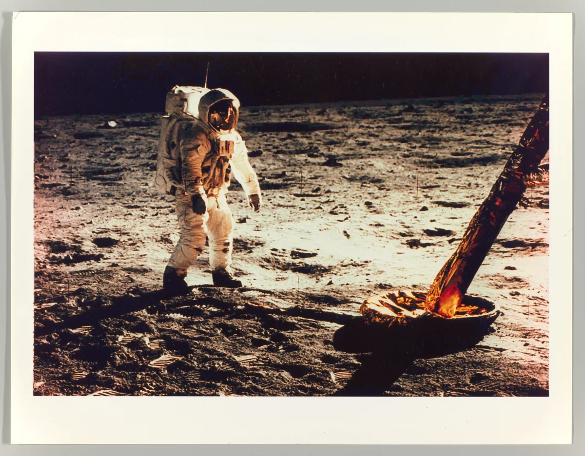 Buzz Aldrin Walking on the Surface of the Moon Near a Leg of the Lunar Module by Neil Armstrong, photograph, 1969