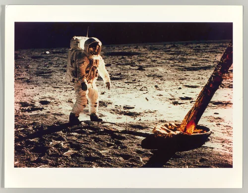 Buzz Aldrin Walking on the Surface of the Moon Near a Leg of the Lunar Module by Neil Armstrong, photograph, 1969