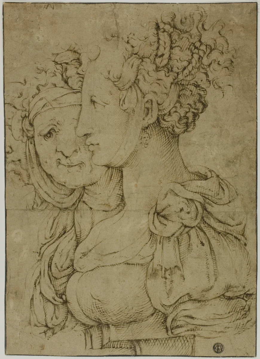 Old Matron and Young Woman by Bartolomeo Passarotti, drawing, 1549-1592