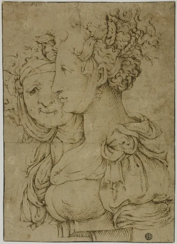 Old Matron and Young Woman by Bartolomeo Passarotti, drawing, 1549-1592