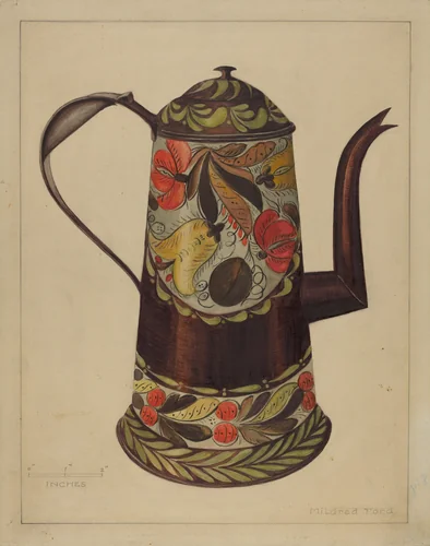 Toleware Coffee Pot by Mildred Ford, index of american design, 1935-1942