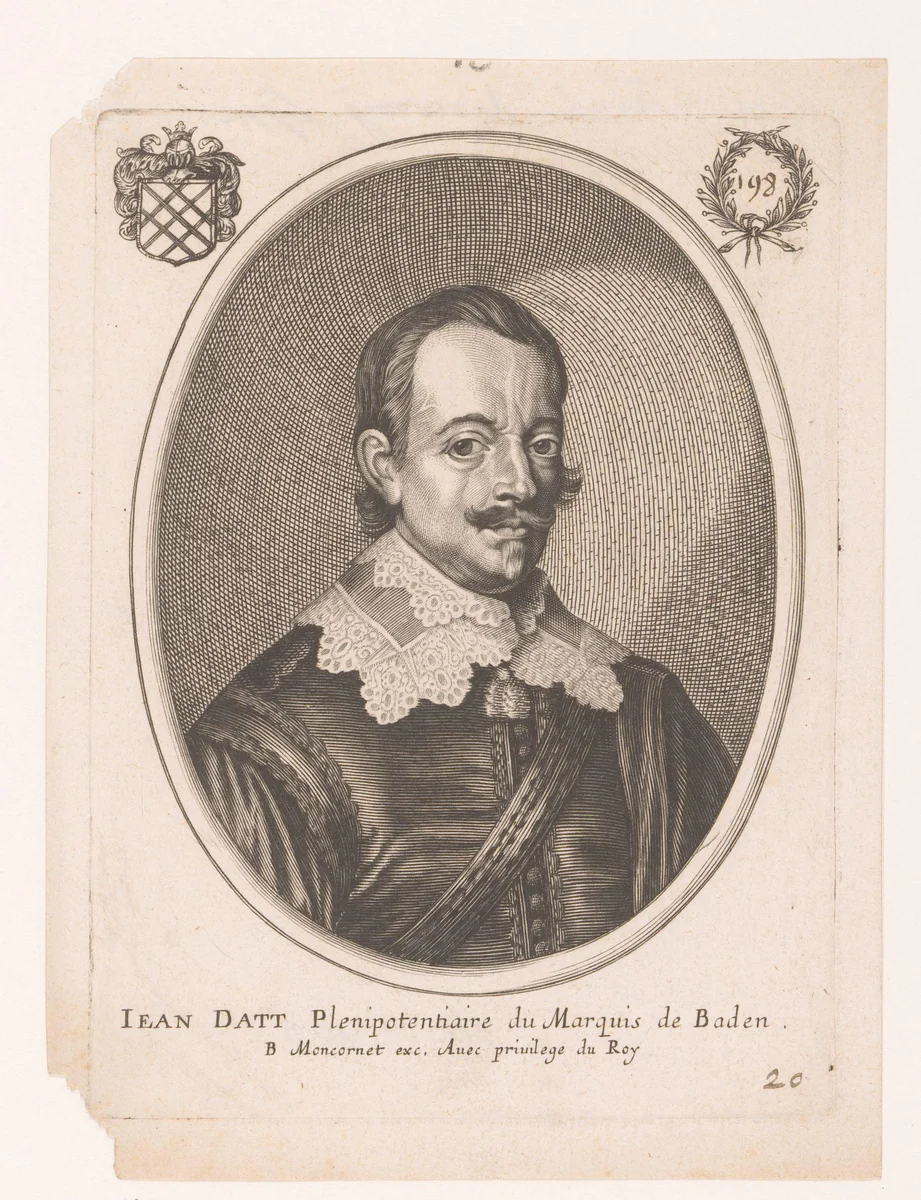 Portret van Jean Datt by anonymous, print, 1610-1668