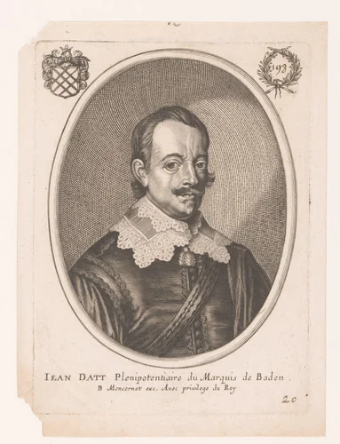 Portret van Jean Datt by anonymous, print, 1610-1668