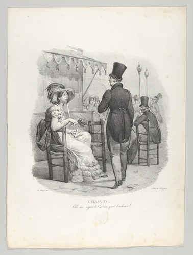 Chap. IV: Elle me regard! Dieu quel bonheur! (She notices me! What happiness!) by Victor Adam, print, 1824