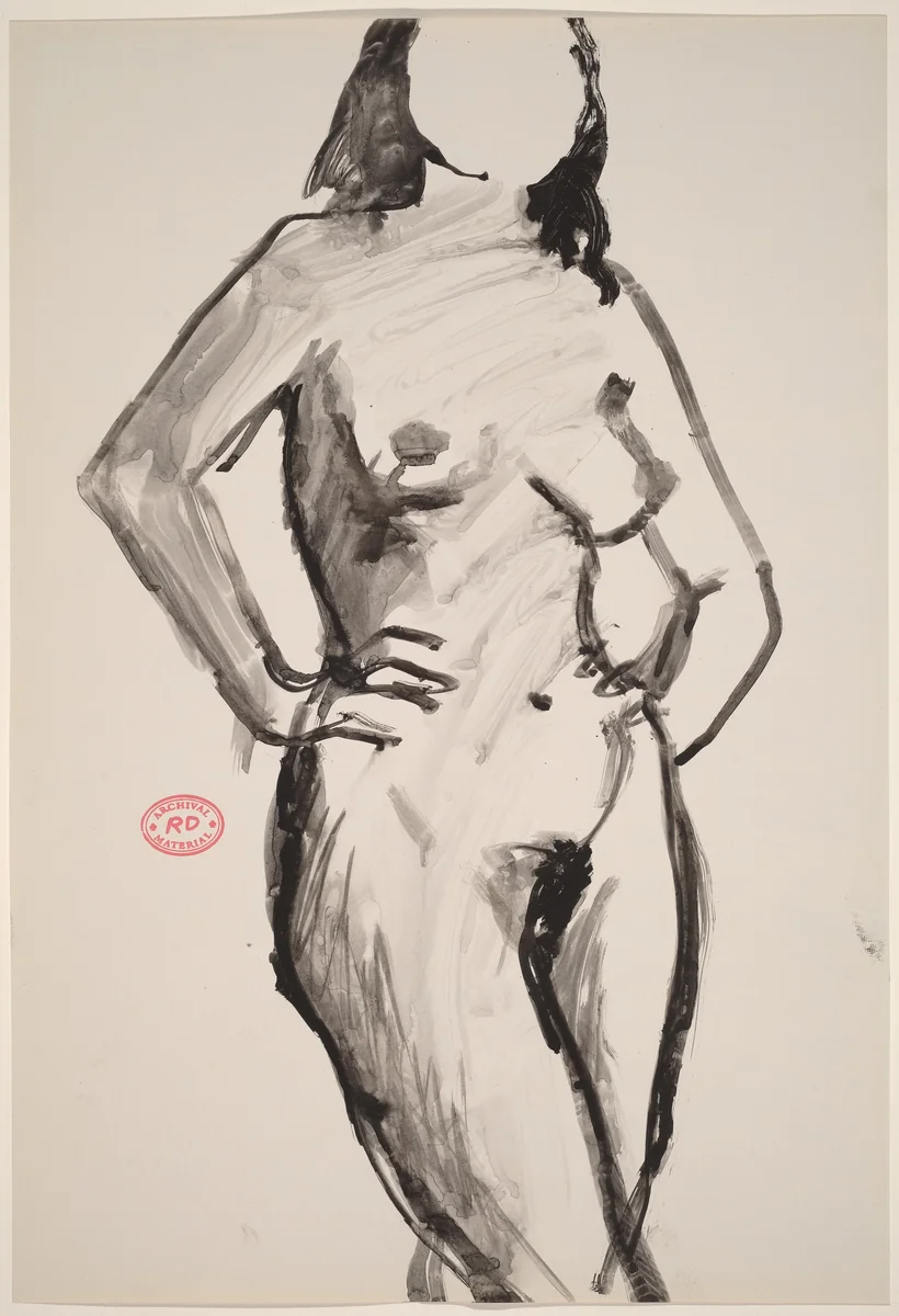 Untitled [standing female nude with arms akimbo] by Richard Diebenkorn, drawing, 1955-1967