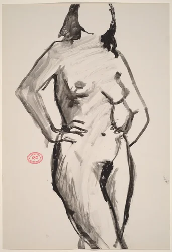 Untitled [standing female nude with arms akimbo] by Richard Diebenkorn, drawing, 1955-1967