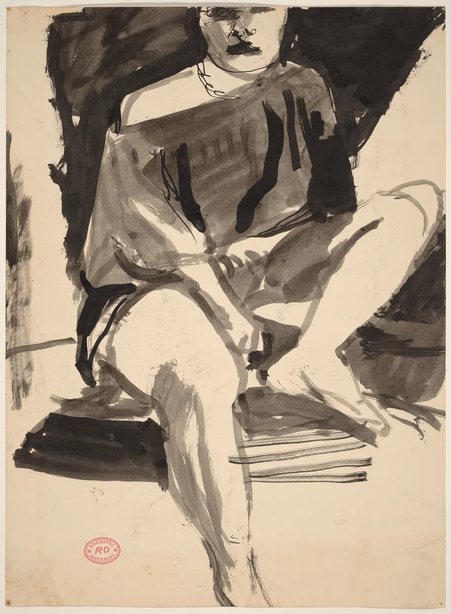 Untitled [seated figure with bare shoulder] [recto] by Richard Diebenkorn, drawing, 1955-1967
