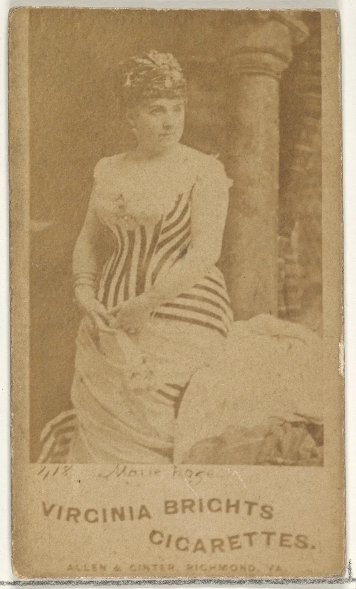 Card 418, Marie Roge, from the Actors and Actresses series (N45, Type 1) for Virginia Brights Cigarettes by Allen & Ginter, photograph, 1885-1891
