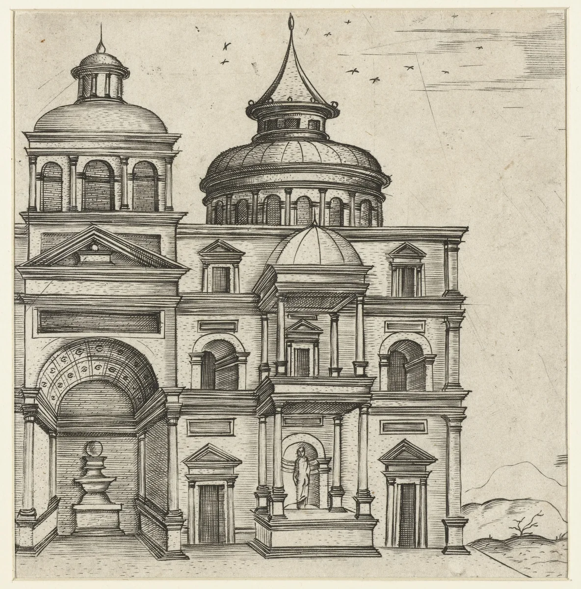 Deel van het exterieur van een klassiek paleis by anonymous, print, 1500-1549