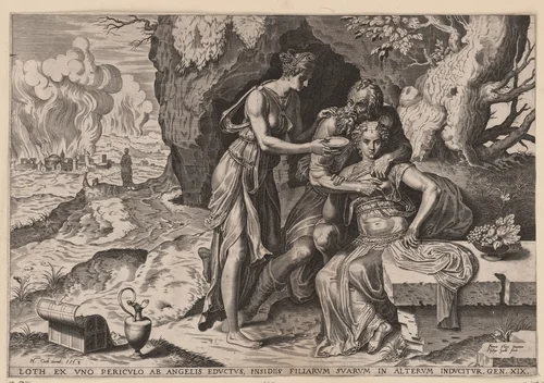 Lot en zijn dochters by Unknown, print, 1558