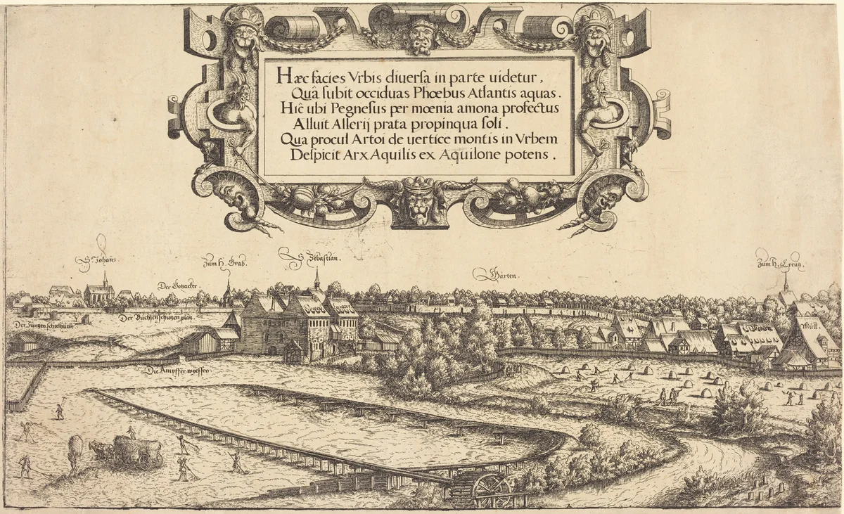 View of Nuremberg from the West [left section] by Hanns Lautensack, print, 1552