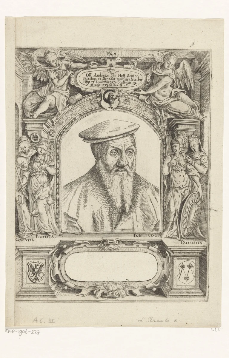 Portret van Andreas Imhoff by Lorenz Strauch, print, 1579-1630