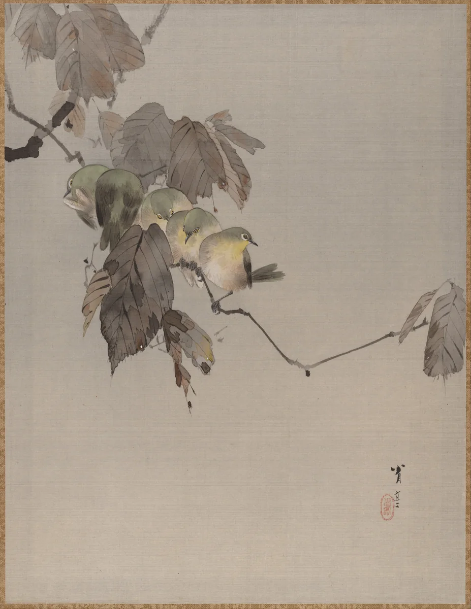 Birds on a Branch by Watanabe Seitei (渡辺省亭), painting, 1877-1897