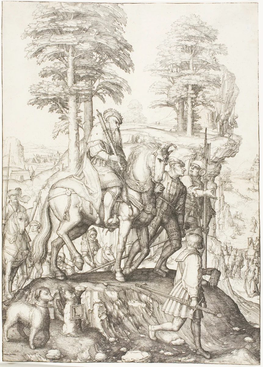 Abigail Before David by Lucas van Leyden, print, 1502-1512