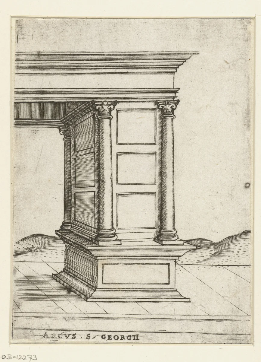 Deel van een klassieke triomfboog by anonymous, print, 1500-1549