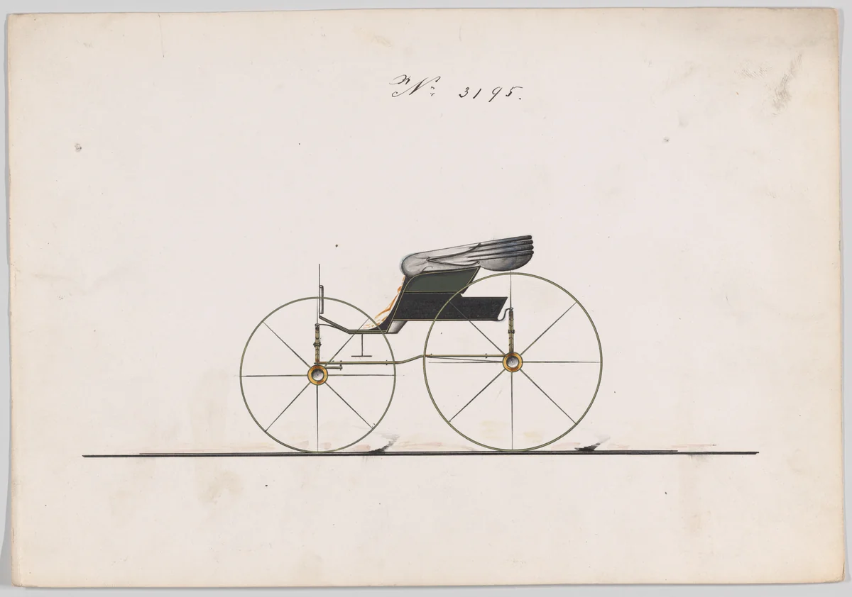 Design for Pony Phaeton, no. 3195 by Brewster & Co., drawing, 1876