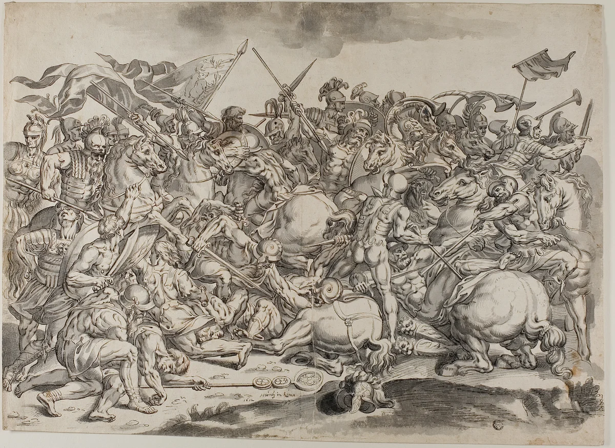 Battle of the Milvian Bridge by Raffaello Sanzio, drawing, 1612