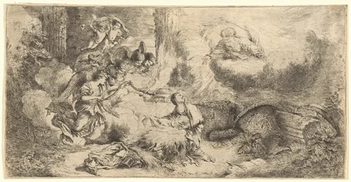 God the Father and Angels Adoring the Christ Child by Giovanni Benedetto Castiglione, print, 1650-1660