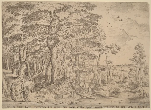 Landscape with the Temptation of Christ by Hieronymus Cock; Pieter Bruegel the Elder, print, 1549-1559