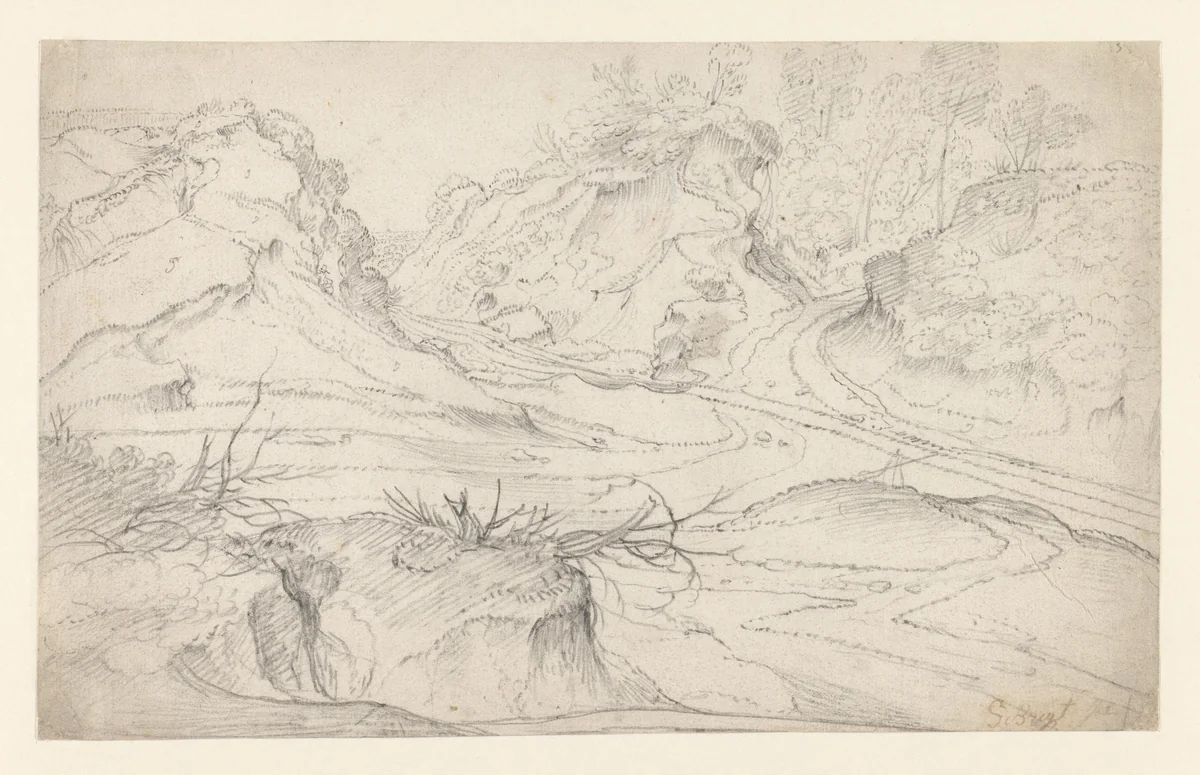 Kruispunt van twee landwegen by Jan Siberechts, drawing, 1637-1700