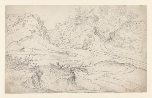 Kruispunt van twee landwegen by Jan Siberechts, drawing, 1637-1700