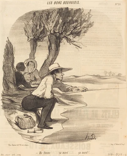 Ma femme... ça mord... ça mord! by Honoré Daumier, print, 1846