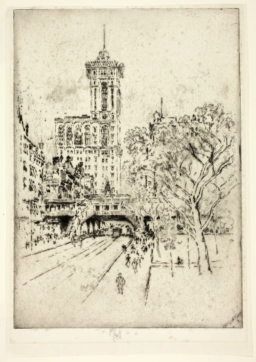 Times Building and 42nd Street by Joseph Pennell, print, 1904