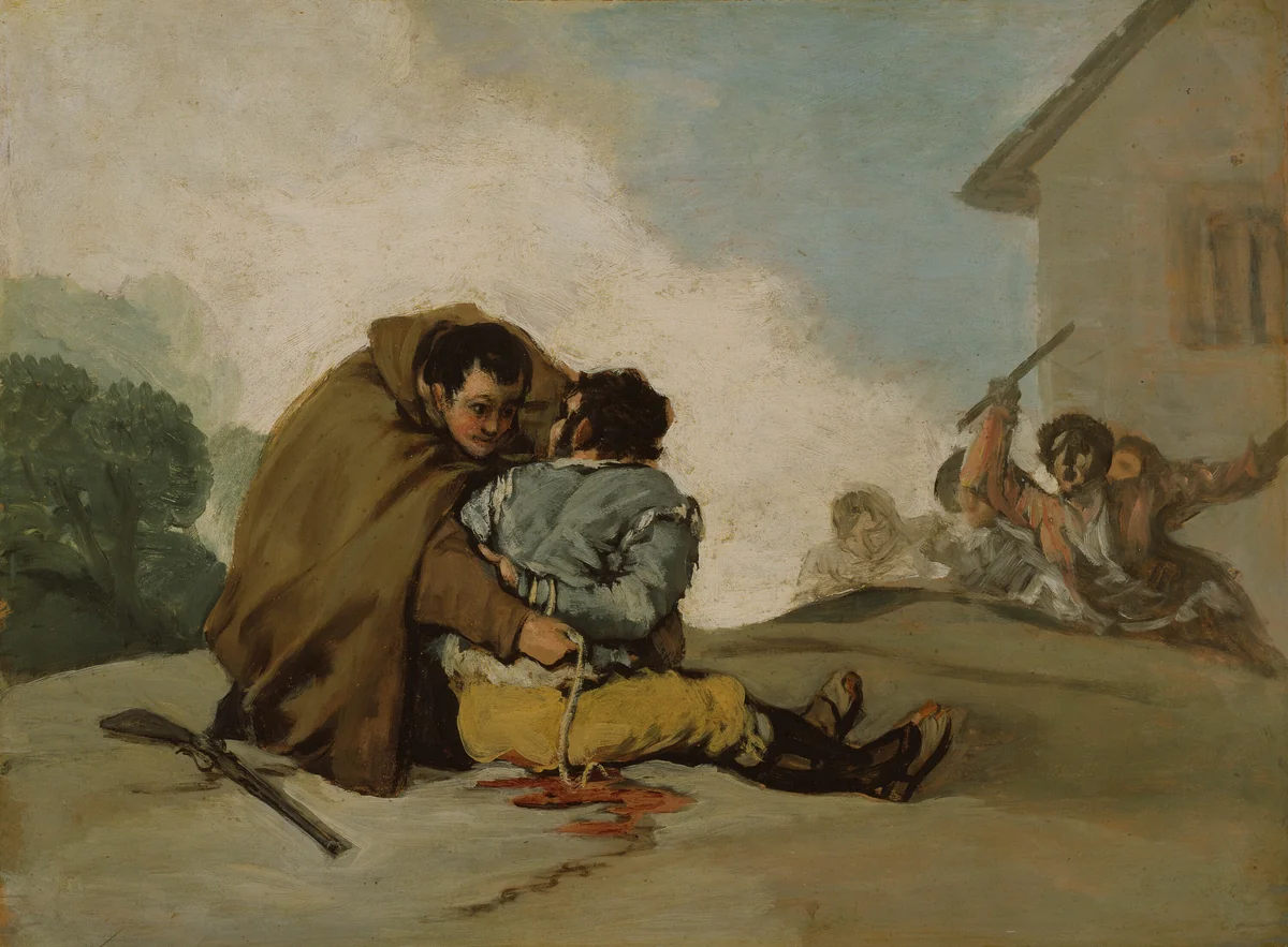Friar Pedro Binds El Maragato with a Rope by Francisco José de Goya y Lucientes, painting, 1801-1811