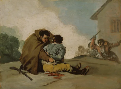 Friar Pedro Binds El Maragato with a Rope by Francisco José de Goya y Lucientes, painting, 1801-1811