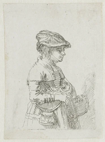 Girl with a basket by Rembrandt van Rijn, print, 1642