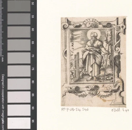 Heilige Matteüs in een rolwerk omlijsting by Unknown, print, 1568