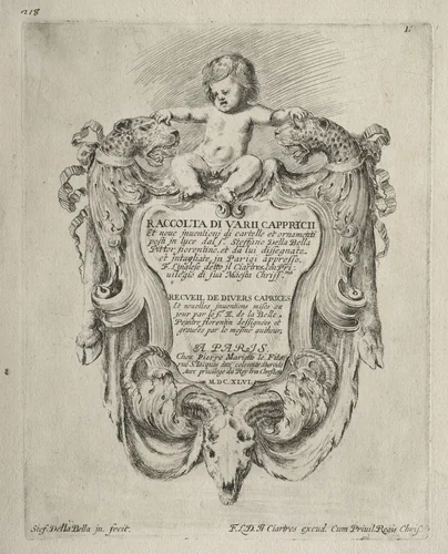 Collection of Various Caprices and New Designs of Cartouches and Ornaments: No 1, Title Page by Stefano della Bella, print, 1646