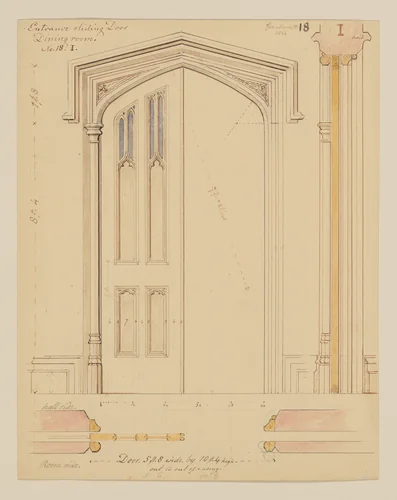 Technical Drawing of the Sliding Door for the Dining Room at Lyndhurst for George Merritt, Tarrytown, New York by Alexander Jackson Davis, drawing, 1866