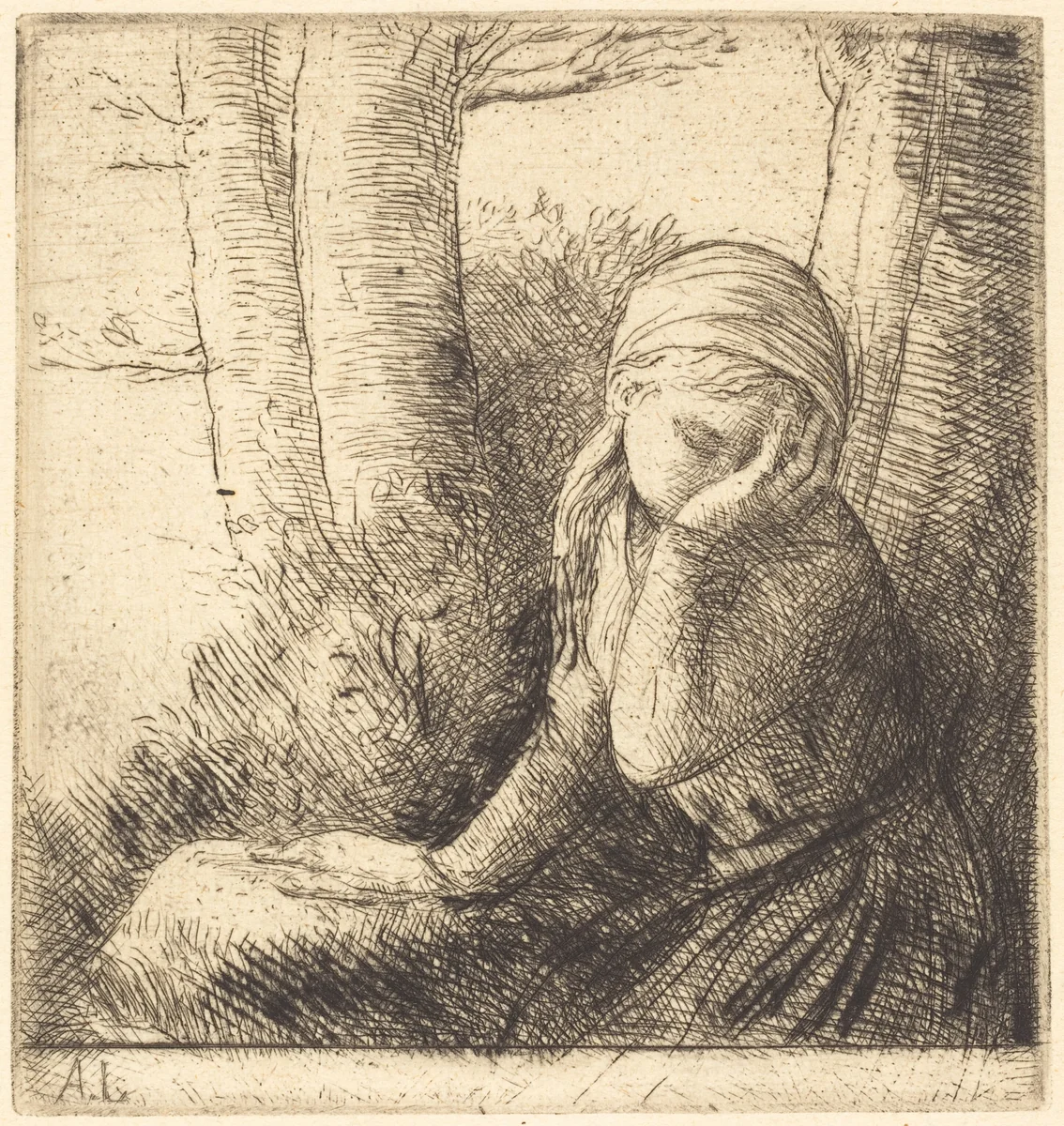 Desperate Young Girl (La jeune desesperee) by Alphonse Legros, print, 1837-1911