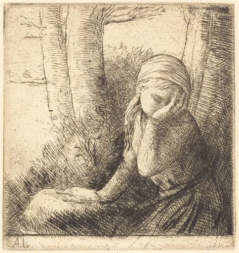 Desperate Young Girl (La jeune desesperee) by Alphonse Legros, print, 1837-1911