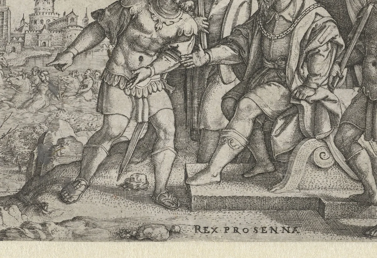 Porsenna hoort dat Cloelia is ontsnapt by Unknown, print, 1546-1547