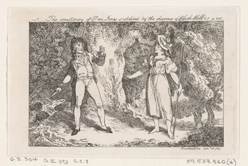 The constancy of Tom Jones subdued by the charms of Black Moll, from "The History of Tom Jones, a Foundling" by Thomas Rowlandson, print, 1792