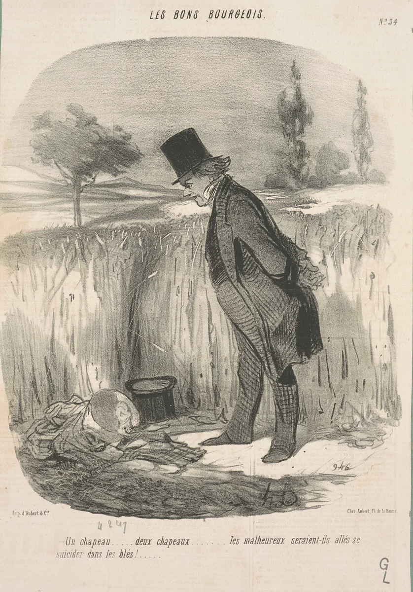 Un chapeau ... deux chapeaux ... les malheureux ... by Honoré Daumier, print, 1847