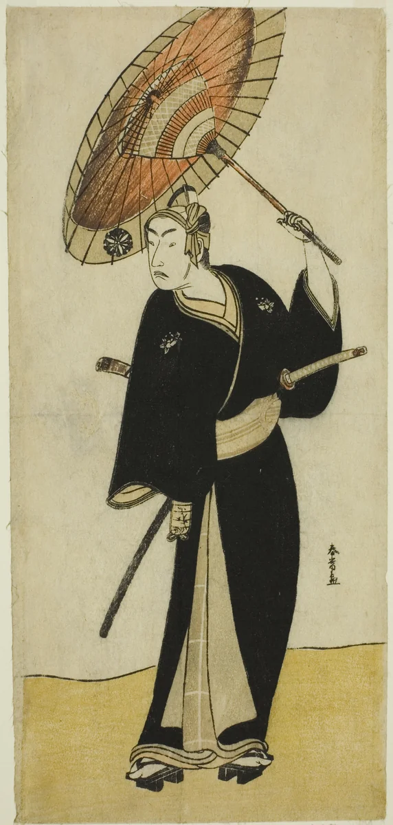 The Actor Matsumoto Koshiro IV as Sukeroku in the Play Sukeroku Yukari no Edo-zakura, Performed at the Ichimura Theater in the Sixth Month, 1782 by Katsukawa Shunjo, print, 1777-1787
