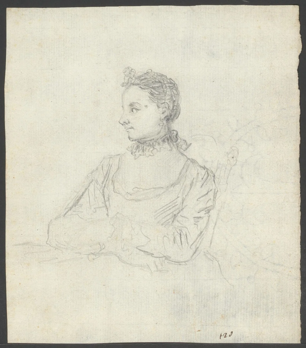 Zittende jonge vrouw aan tafel by Jean Bernard, drawing, 1775-1833