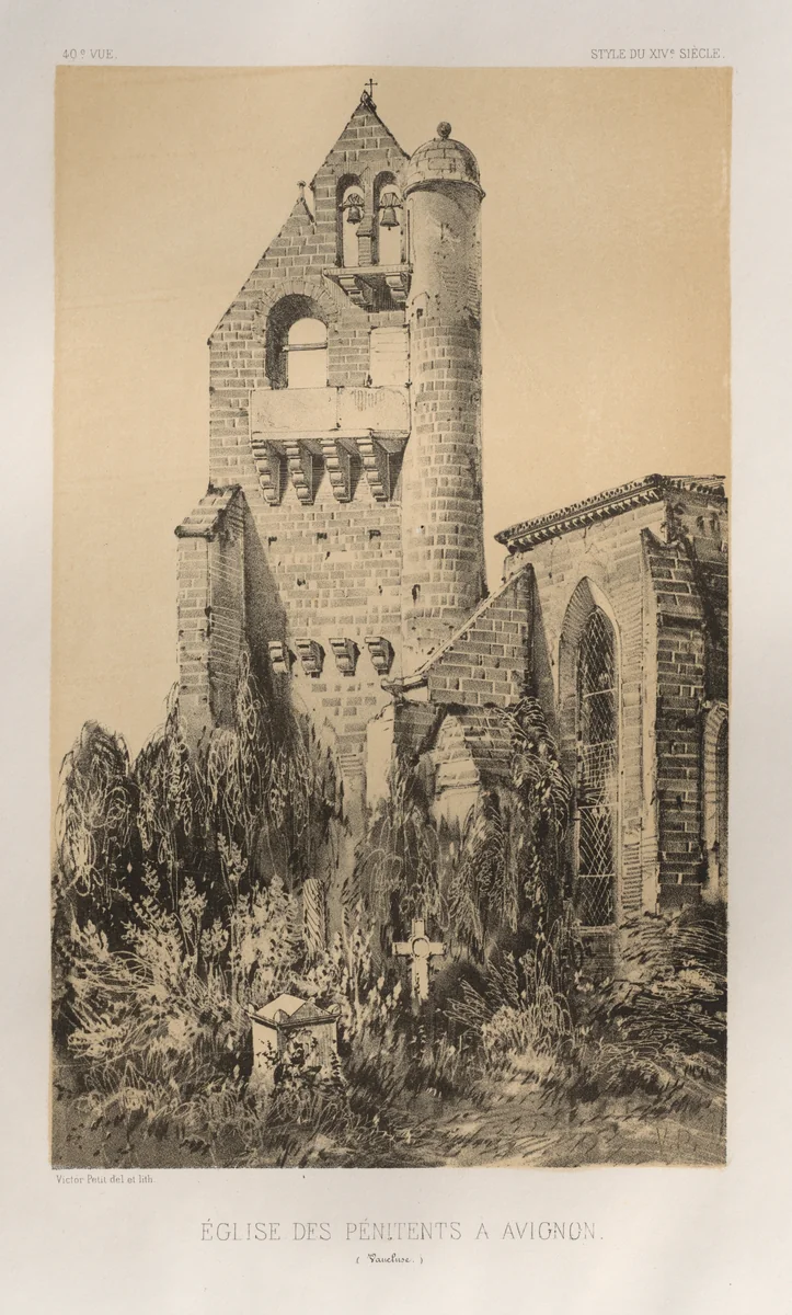 Architecture Pittoresque ou Monuments des xveme. Et xvieme. Siecles: Chateaux De France des XV et XVI Siecles: Pl. 40, Église Des Pénitents À Avignon (Vaucluse) by Victor Petit, print, 1860