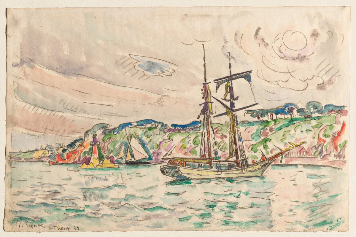 Ships near the Trieux River by Paul Signac, drawing, 1925