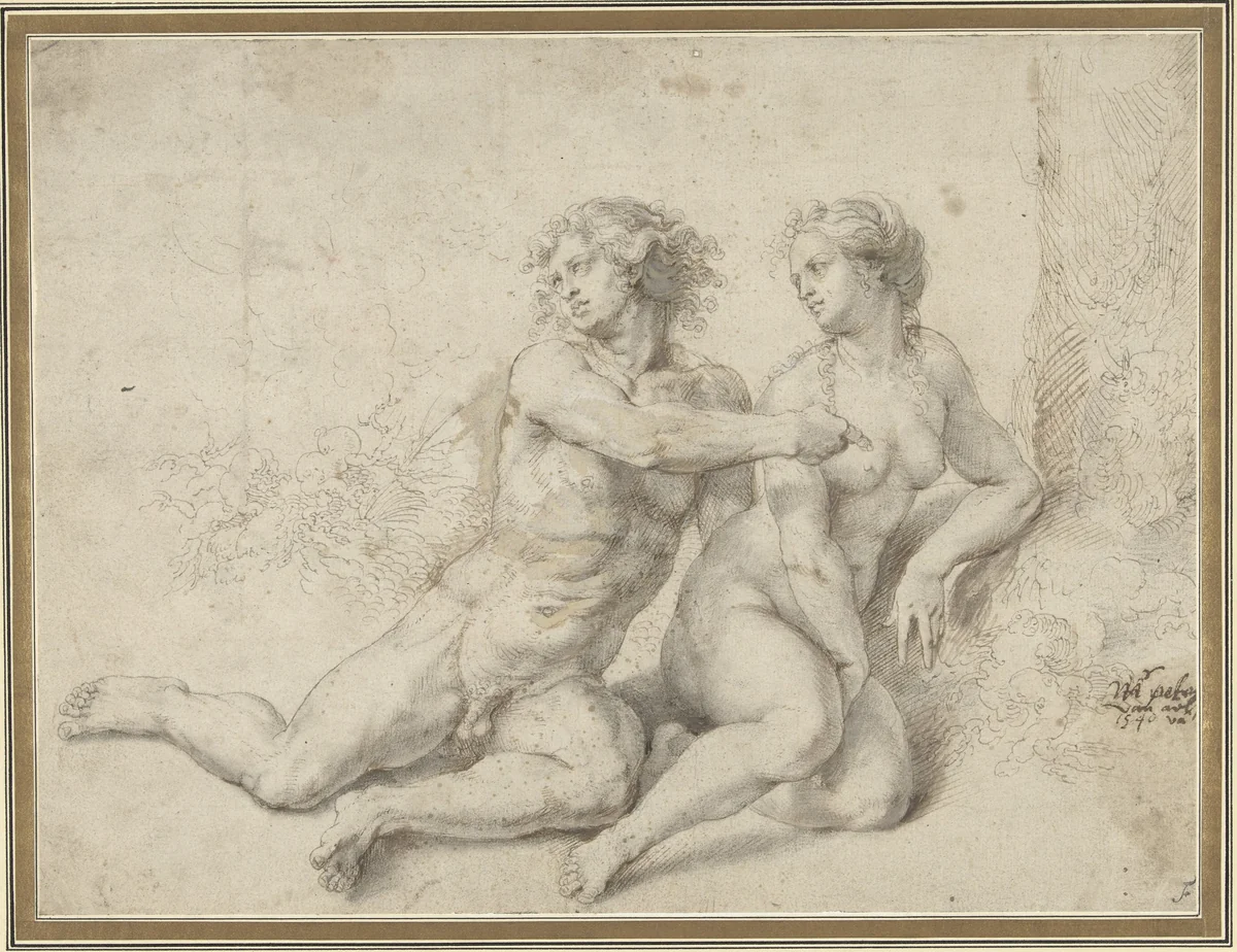 Zondeval, Adam en Eva by Pieter Coecke van Aelst, drawing, 1540-1549