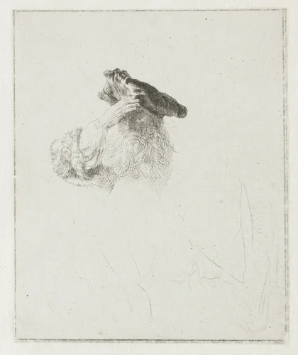 Old man shading his eyes with his hand by Rembrandt van Rijn, print, 1639