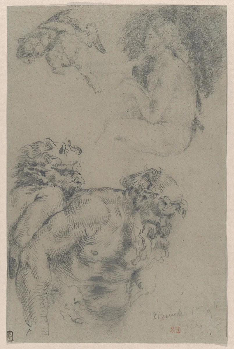 Drunken Silenus, after Rubens by Eugène Delacroix, drawing, 1840